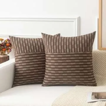 Kevin Textile Brown Beige Farmhouse Striped Pillow Covers