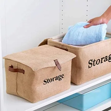 Jute Storage Baskets with Lid for Home Organization