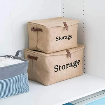 Jute Storage Baskets with Lid for Home Organization