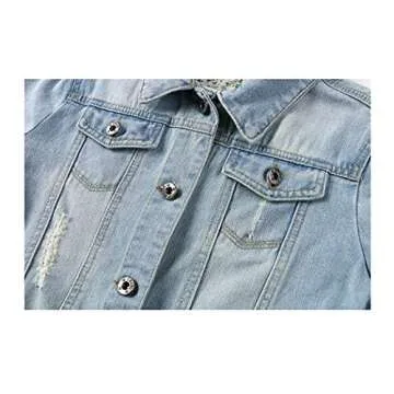 Hixiaohe Women Autumn 3/4 Sleeve Retro Short Denim Jackets Light Blue Jean Coats (Light Blue, l)