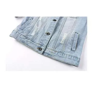 Hixiaohe Women Autumn 3/4 Sleeve Retro Short Denim Jackets Light Blue Jean Coats (Light Blue, l)