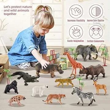 EnAuRoL 31 Pcs Safari Animals Figures including 24 Realistic Jungle Playset Toys Zoo Animals for Toddlers 3+ Years Old Ideal Gift for Boys and Girls