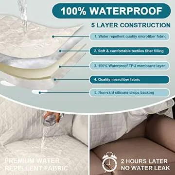 Turquoize 100% Waterproof Sofa Covers Couch Cover Sofa Cover for Dogs Couch Protector Triple Non-Slip Sofa Slipcover for 3 Cushion Couch Furniture Protector for Pets, Kids,Dog (Sofa 70", Ivory)