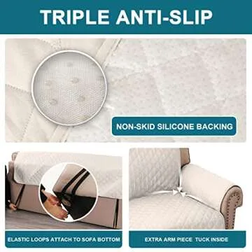 Turquoize 100% Waterproof Sofa Covers Couch Cover Sofa Cover for Dogs Couch Protector Triple Non-Slip Sofa Slipcover for 3 Cushion Couch Furniture Protector for Pets, Kids,Dog (Sofa 70", Ivory)