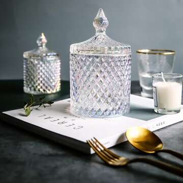 YILUSHENGHUA Colorful Glass Jar With Lid,Candy Cookie Jars,Jewelry Box,Buffet Jar Biscuit Containers Food Storage,Decorative Jar(Large-Dazzling Colors)