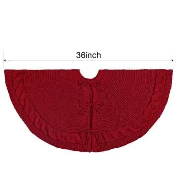 LimBridge Knitted Christmas Tree Skirt: 36 Inches Wine Red Tree Skirt, Chunky Cable Knit Thick Rusti...