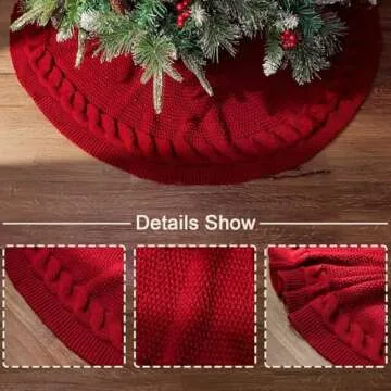 LimBridge Knitted Christmas Tree Skirt: 36 Inches Wine Red Tree Skirt, Chunky Cable Knit Thick Rustic Christmas Tree Decorations, Farmhouse Christmas Decor Xmas Holiday Home Party Decorations