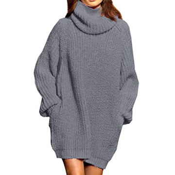Chic Turtleneck Long Sweater Dress with Pockets