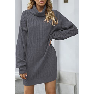 Chic Turtleneck Long Sweater Dress with Pockets