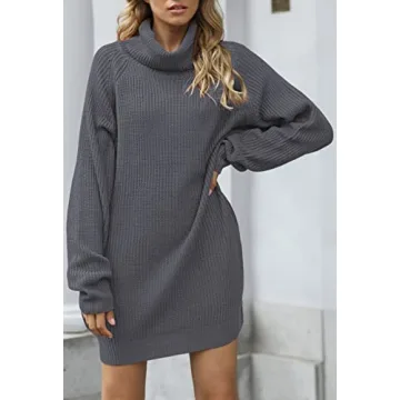 Chic Turtleneck Long Sweater Dress with Pockets