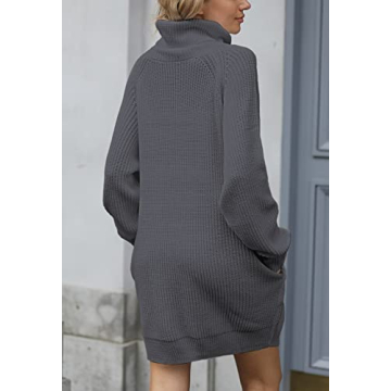 Chic Turtleneck Long Sweater Dress with Pockets