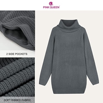 Chic Turtleneck Long Sweater Dress with Pockets