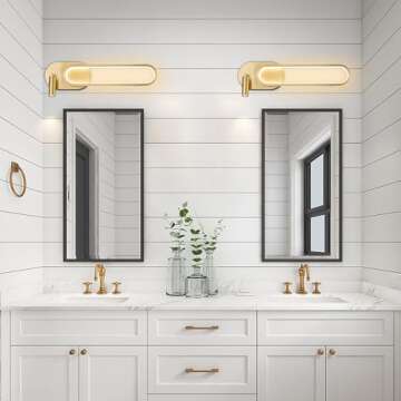 KCO Brass Gold LED Wall Light Indoor Modern LED Wall Sconce Mid Century Vintage Bathroom Vanity Light Fixture Hallway Long Sconces Wall Light Wireless Wall Sconce