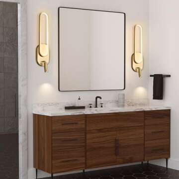 KCO Brass Gold LED Wall Light Indoor Modern LED Wall Sconce Mid Century Vintage Bathroom Vanity Light Fixture Hallway Long Sconces Wall Light Wireless Wall Sconce