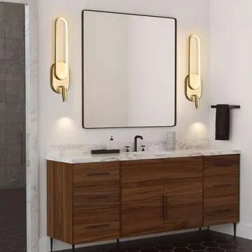 KCO Brass Gold LED Wall Light Indoor Modern LED Wall Sconce Mid Century Vintage Bathroom Vanity Light Fixture Hallway Long Sconces Wall Light Wireless Wall Sconce