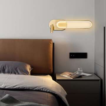 KCO Brass Gold LED Wall Light Indoor Modern LED Wall Sconce Mid Century Vintage Bathroom Vanity Light Fixture Hallway Long Sconces Wall Light Wireless Wall Sconce