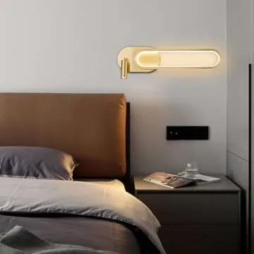 KCO Brass Gold LED Wall Light Indoor Modern LED Wall Sconce Mid Century Vintage Bathroom Vanity Light Fixture Hallway Long Sconces Wall Light Wireless Wall Sconce