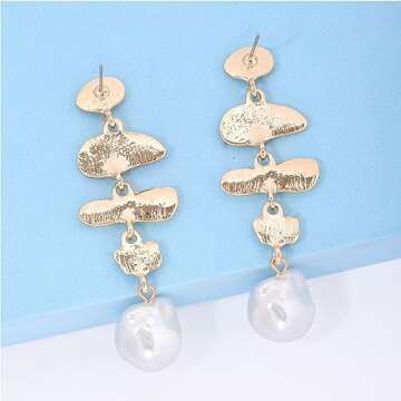 Long Pearl Drop Earrings for Women,Vintage Statement Baroque Pearl Earrings Colored Glaze Enamel Trendy Dangling Hanging Wedding Prom Bridal Earrings Jewelry (yellow)