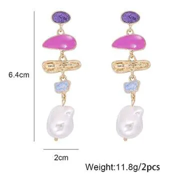 Long Pearl Drop Earrings for Women,Vintage Statement Baroque Pearl Earrings Colored Glaze Enamel Trendy Dangling Hanging Wedding Prom Bridal Earrings Jewelry (yellow)