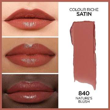 L'Oreal Paris Makeup Colour Riche Original Creamy, Hydrating Satin Lipstick, 840 Nature's Blush, 1 C...