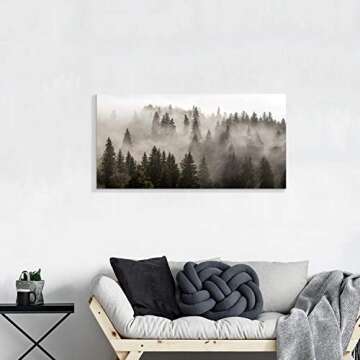 ARTISTIC PATH Foggy Forest Canvas Wall Art: Landscape Mountain Artwork Photographic Print Pictures for Bedrooms (40" W x 20" H,Multi-Sized)