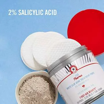 First Aid Beauty - FAB Pharma White Clay Acne Treatment Pads with 2% Salicylic Acid, Daily Compostab...