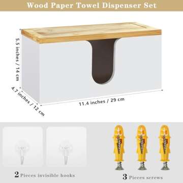 TURSTIN Wood Paper Towel Dispenser Folded Paper Towel Holder with Lid for Countertop and Wall Mounte...