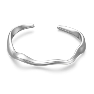 WOWORAMA Irregular Wave Cuff Bracelet - Elegant Silver Adjustable Bangle