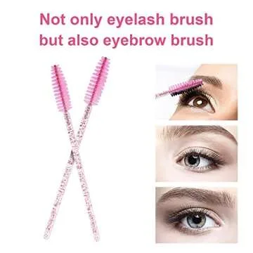 CHEFBEE 100PCS Disposable Eyelash Brush, Mascara Wands Makeup Brushes Applicators Kits for Eyelash Extensions and Eyebrow with Container (Light Pink)
