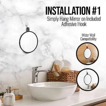 MIRRORVANA Small Shower Mirror for Shaving with 3 Attachment Options: Hook, Suction Cups, Length Adjustable Rope - Portable, Shatterproof, with Bonus Anti-Fog Spray Included - 6" Wide