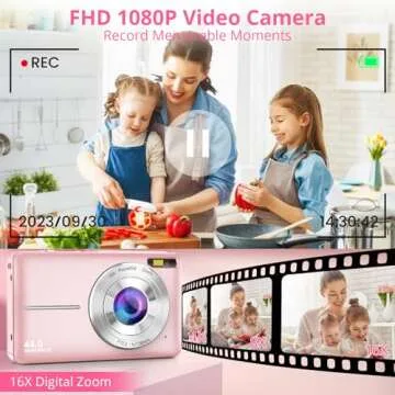 Digital Camera,1080P 44MP Digital Cameras, Digital Point and Shoot Camera for Kids with 16X Zoom, Anti-Shake, Compact Small Travel Camera for Beginner Children Boys Girls Teens Gift