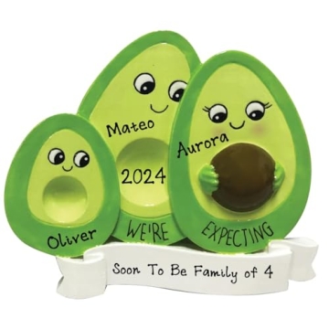 Personalized We're Expecting Family of 3 Christmas Ornament 2024 - Avocado Family Having a Baby Soon...