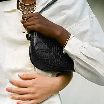 Retro Crocodile Effect Handbag - Chic Faux Leather Purse