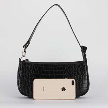 Retro Crocodile Effect Handbag - Chic Faux Leather Purse