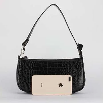 Retro Crocodile Effect Handbag - Chic Faux Leather Purse