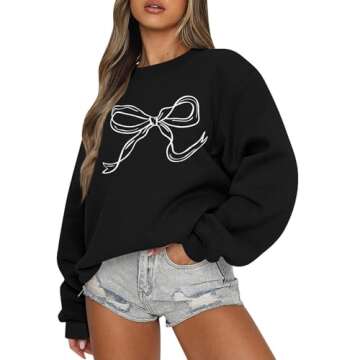 Bow Sweatshirt Oversized Crewneck Sweatshirt Women Cute Graphic Sweatshirts No Hood Fleece Pullover ...
