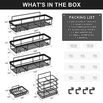 Posyla Shower Caddy, Bathroom Shower Organizers, Black Shower Shelves for Inside Shower with Soap Ca...