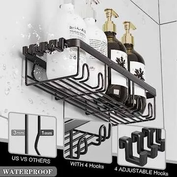 Posyla Shower Caddy, Durable Bathroom Organizer with Hooks