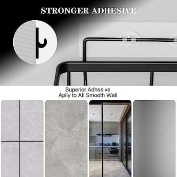 Posyla Shower Caddy, Bathroom Shower Organizers, Black Shower Shelves for Inside Shower with Soap Caddy & Toothbrush Holder, Stainless Steel Wall Rack Baskets Adhesives Mounted(5 PCS)