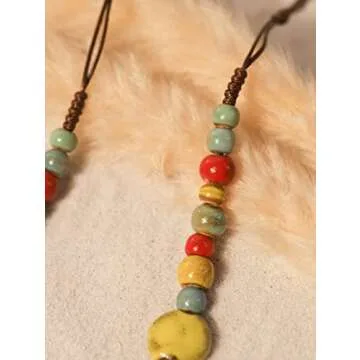 MINACHI Boho Hippie Colorful Round Ceramic Beads Strand Necklace Bohemian Jewelry Gift