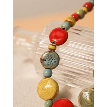 MINACHI Boho Hippie Colorful Round Ceramic Beads Strand Necklace Bohemian Jewelry Gift