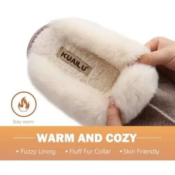 KuaiLu Womens Slippers, Fluff Dual Memory Foam Slippers Ladies Cozy Arch Support Warm Scuff Slippers Slip on Comfy Winter House Shoes with Non-Slip Indoor Outdoor Hard Sole Beige 10