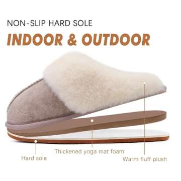 KuaiLu Womens Slippers, Fluff Dual Memory Foam Slippers Ladies Cozy Arch Support Warm Scuff Slippers Slip on Comfy Winter House Shoes with Non-Slip Indoor Outdoor Hard Sole Beige 10