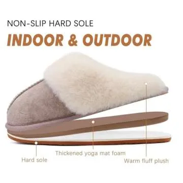 KuaiLu Womens Slippers, Fluff Dual Memory Foam Slippers Ladies Cozy Arch Support Warm Scuff Slippers Slip on Comfy Winter House Shoes with Non-Slip Indoor Outdoor Hard Sole Beige 10