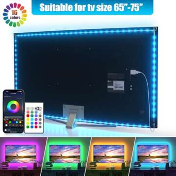 PANGTON VILLA Led Strip Lights, 14.3ft for 65-75in TV, USB LED TV Backlight Kit with 24 Keys Remote ...