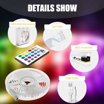 PANGTON VILLA Led Strip Lights, 14.3ft for 65-75in TV, USB LED TV Backlight Kit with 24 Keys Remote - 16 Color Changing with RGB 5050 LED Beads Bias Lighting for HDTV
