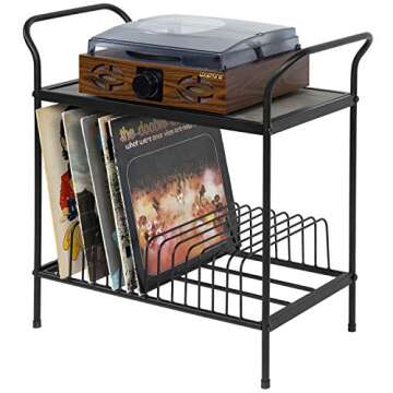 MyGift Vintage Gray Wood and Metal Record Player Stand