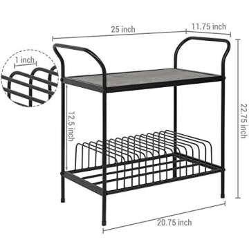 MyGift Vintage Gray Wood and Metal Record Player Stand