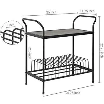 MyGift Vintage Gray Wood and Metal Record Player Stand