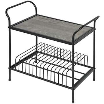 MyGift Vintage Gray Wood and Metal Record Player Stand